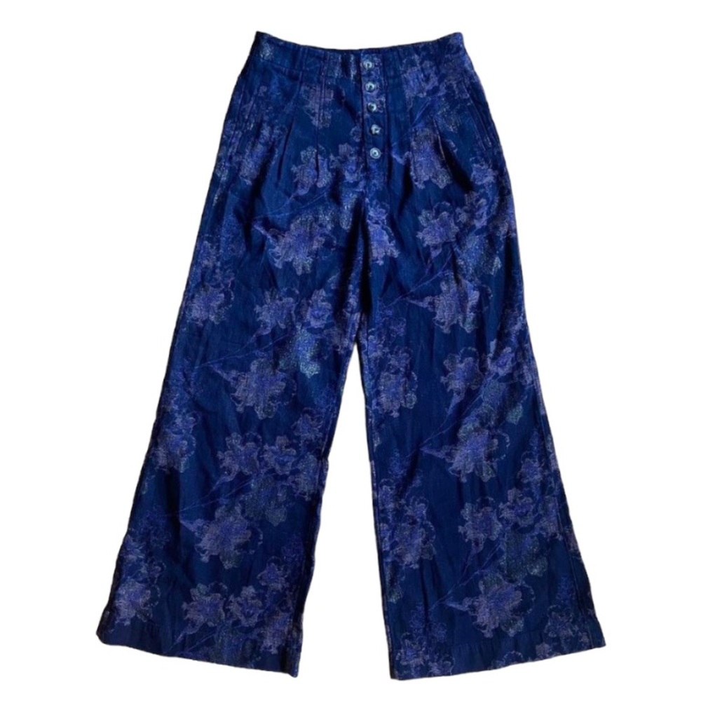 Anthropologie nwt size 26 indigo purple floral metallic high waisted wide pants